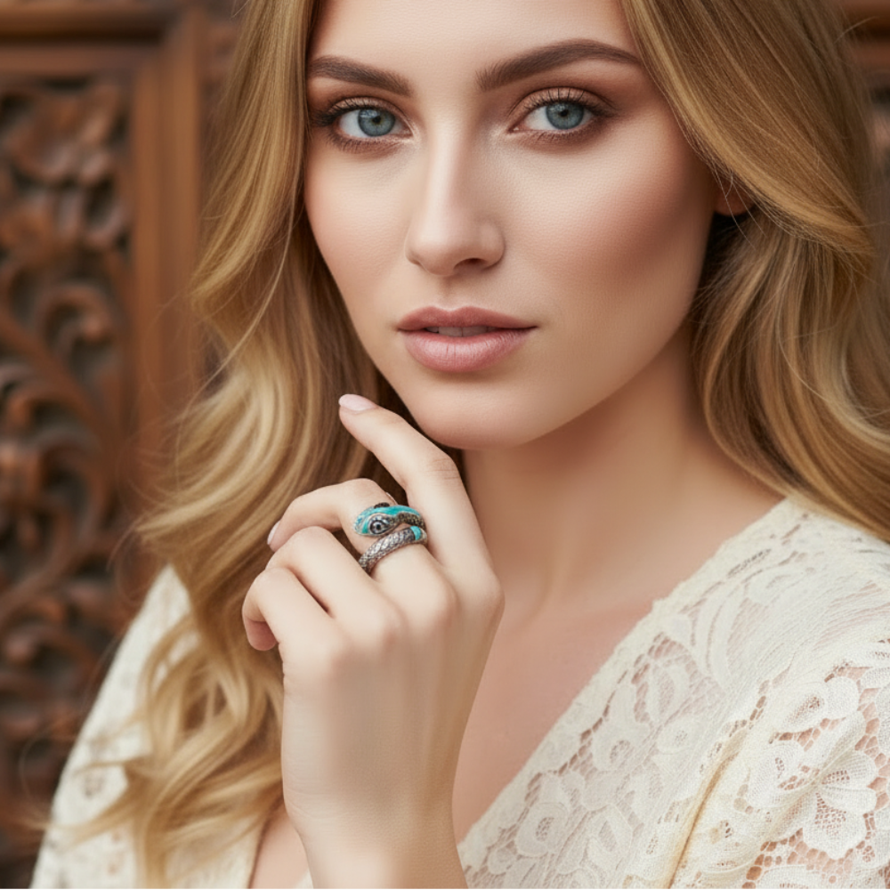 Tropical Mystic Snake Ring in 925 Sterling Silver with Zircons