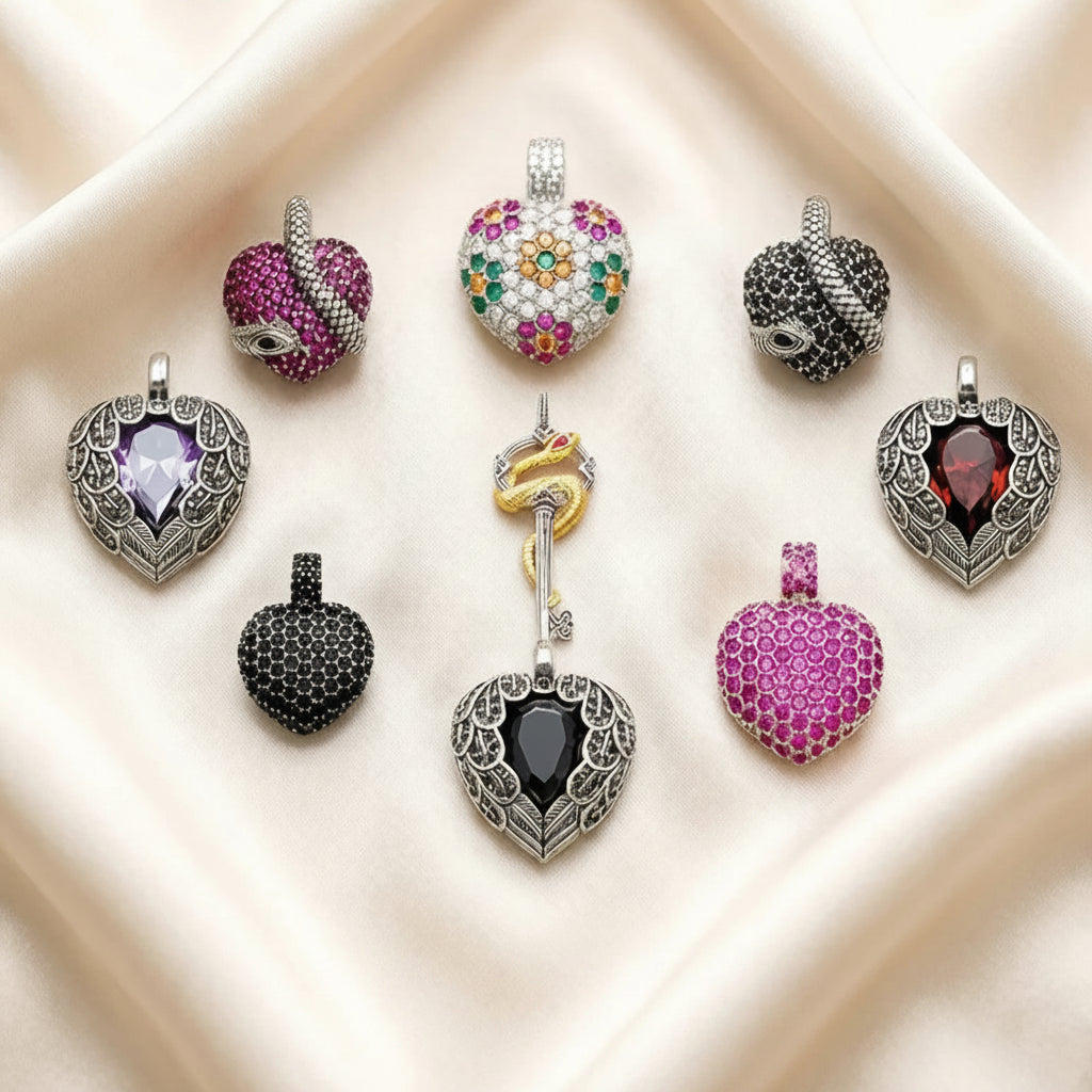 Heart & Snake Pendants Selection in 925 Sterling Silver with Zircon Stones
