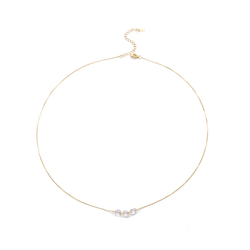 Three Zircon Delicate Cooper Necklace