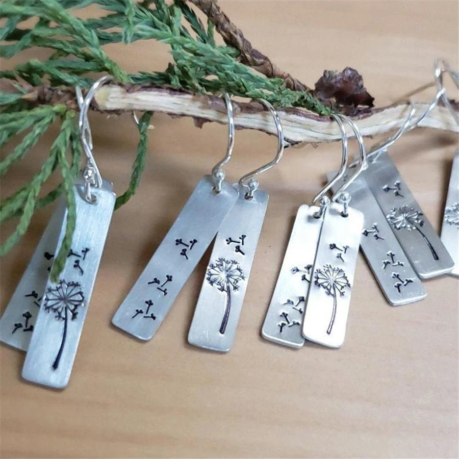 Dandelion Silver Tone Dangle Earrings