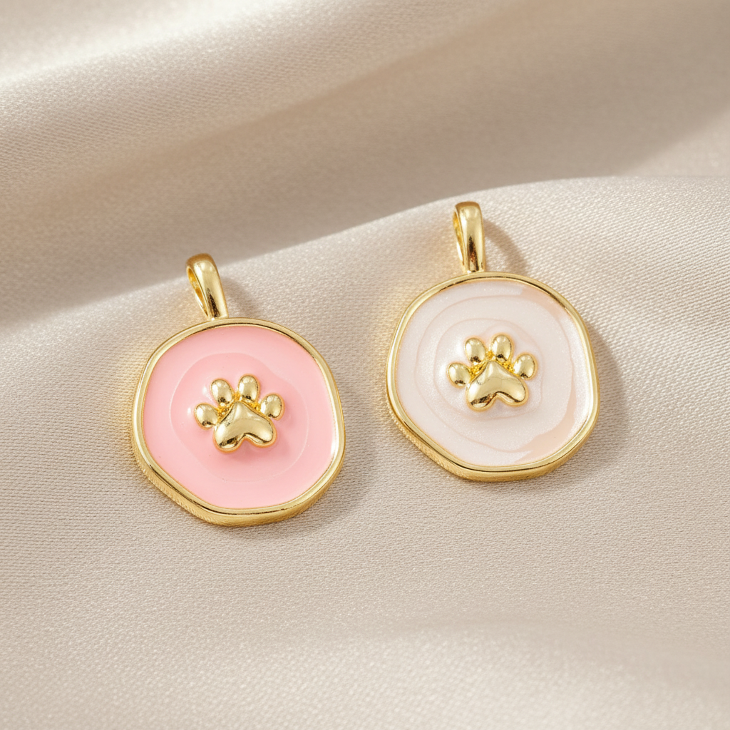 18K Gold Plated Copper Circle Paw Print Charm Pendant - Small & Feminine