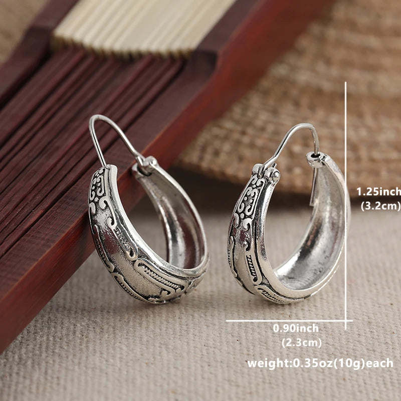 Antique Inspired Boho Hoop Zink Alloy Earrings