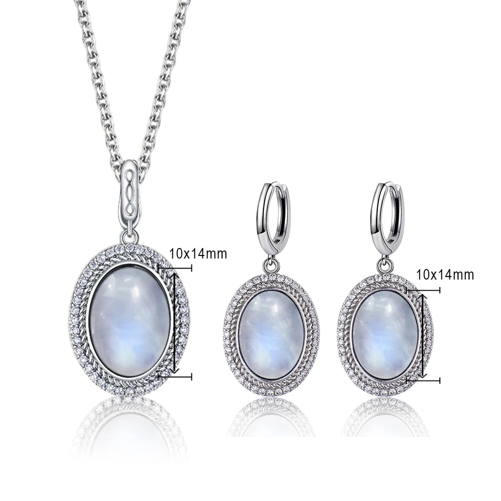 925 Sterling Silver Natural Moonstone Pendant & Earrings Set