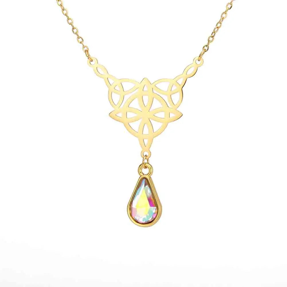 Celtic Knot Stainless Steel Drop Stone Pendant Necklace
