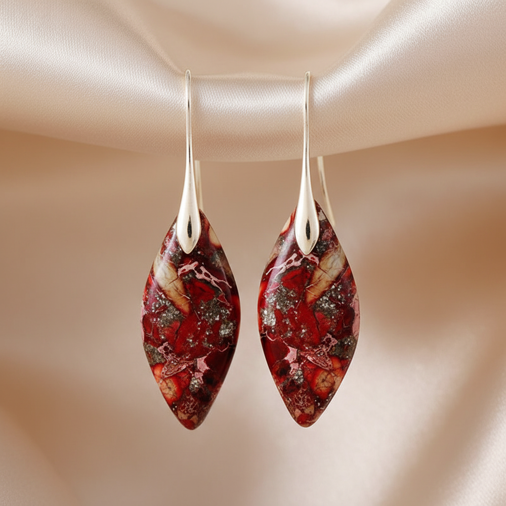 Bohemia Gold Plated Multicolored Natural Stone Leaf Shaped Earrings