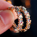 Flower Hoop Earrings in Copper Alloy with Cubic Zirconia Stones