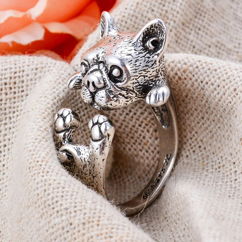 Little Bulldog Retro Thai Sterling Silver Adjustable Ring