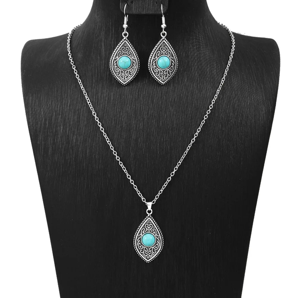 Alloy Sets of Bohemian Turquoise Earrings & Necklaces