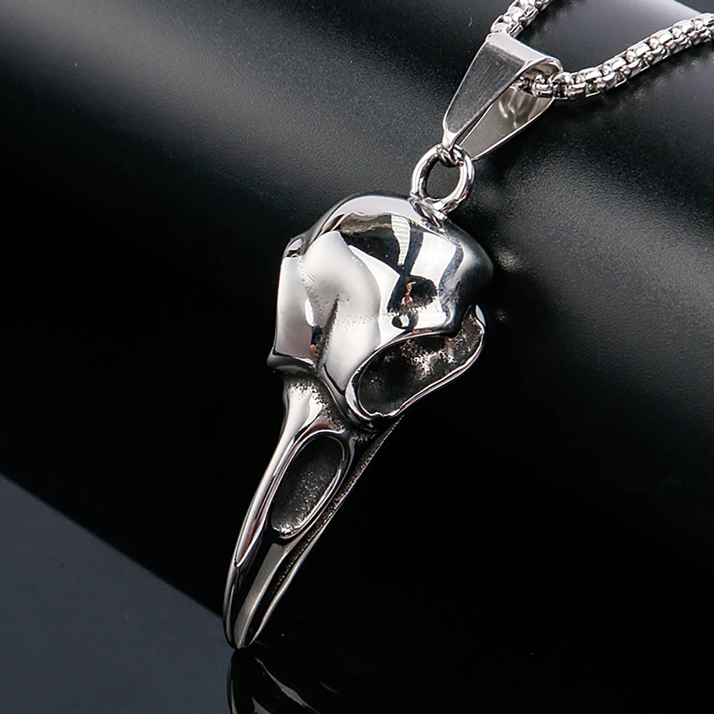 Viking Raven Skull Pendant Necklace Stainless Steel 69mmx21mm