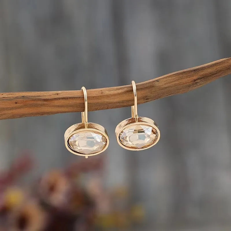 Bold Oval Champagne Stone Dangle Alloy Earrings