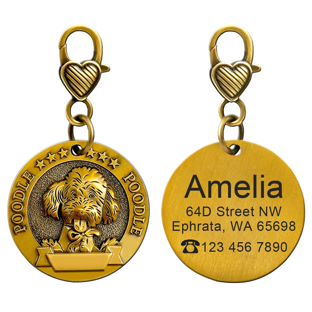 Personalized Dog ID Tag Customizable Copper Coated Various Dog Breeds
