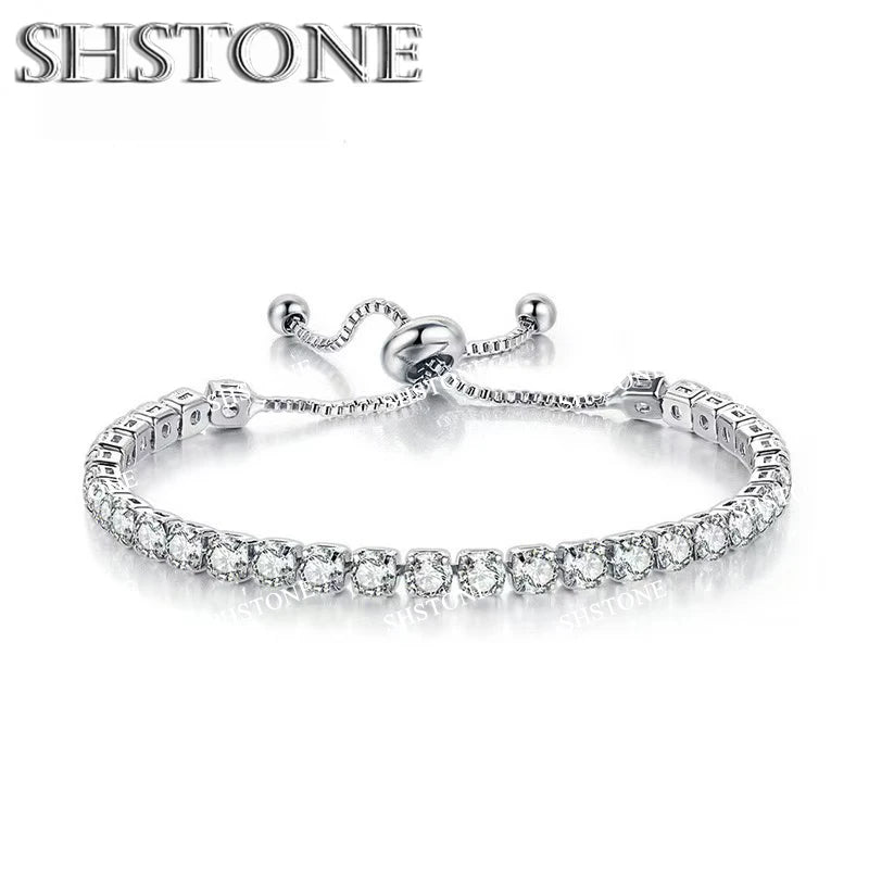 Selection of 925 Sterling Silver Chain Bracelets with Multi-colored Zircons