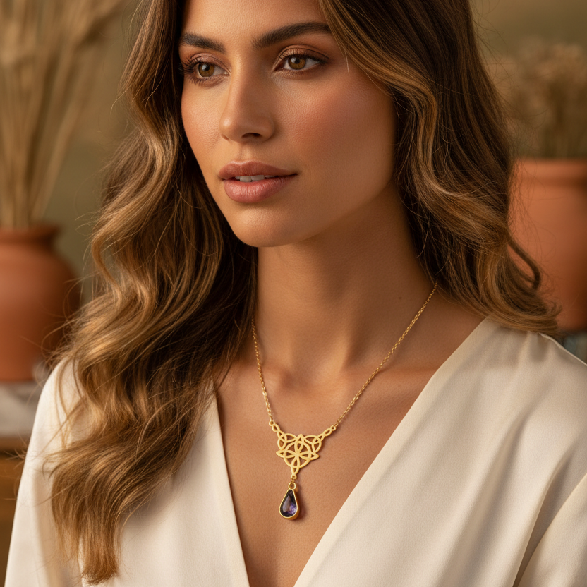 Celtic Knot Stainless Steel Drop Stone Pendant Necklace