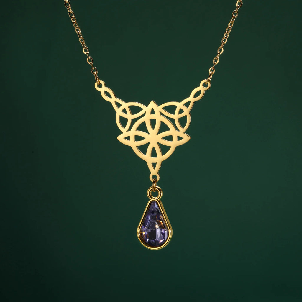 Celtic Knot Stainless Steel Drop Stone Pendant Necklace