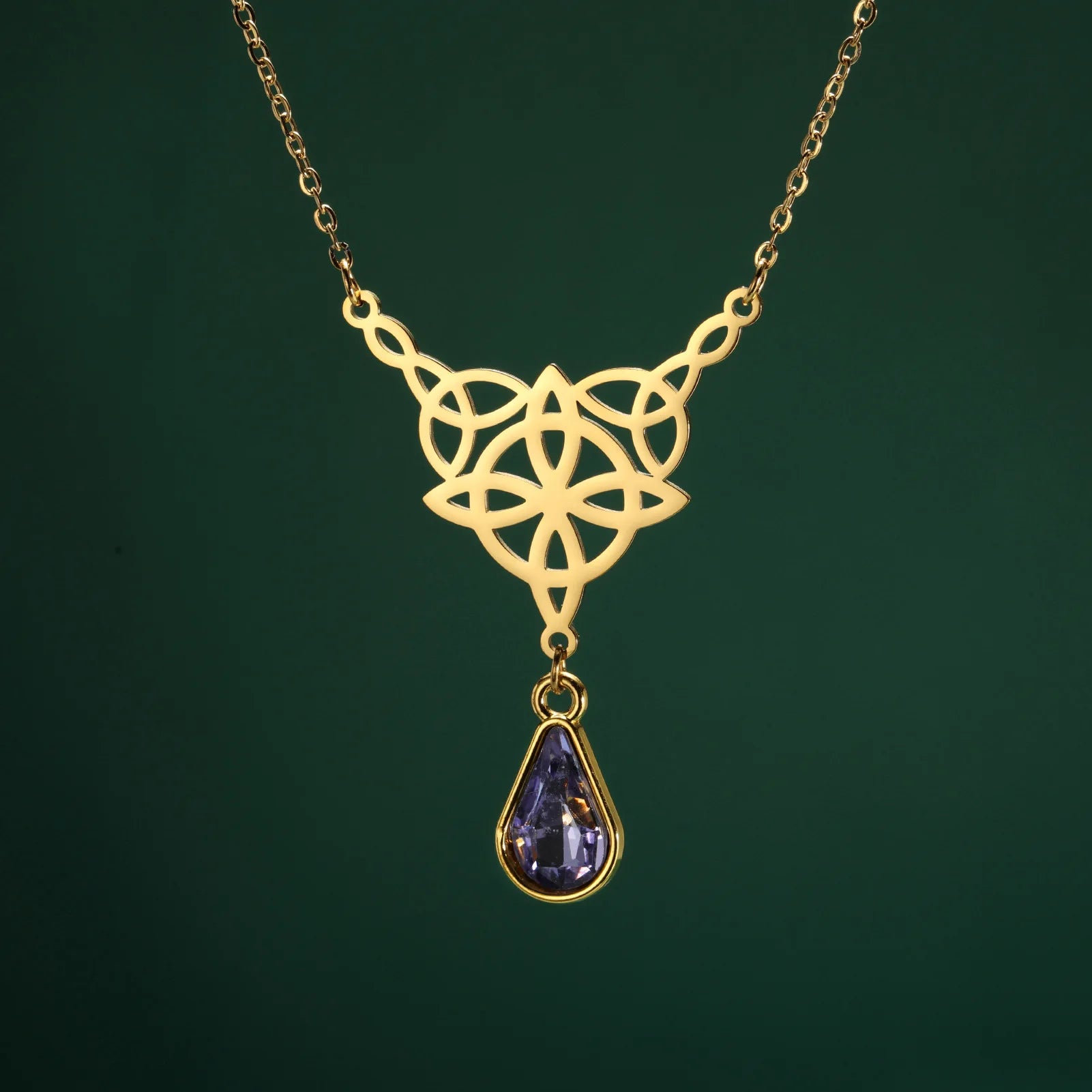 Celtic Knot Stainless Steel Drop Stone Pendant Necklace