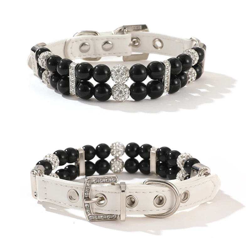 Fashionable Faux Pearl Crystals Adjustable Collar & Leash