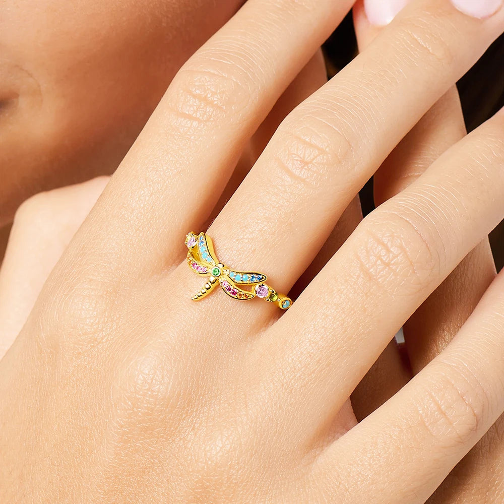 Colorful Dragonfly Ring in 925 Sterling Silver with Zircon Stones