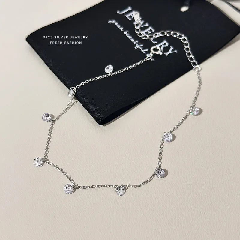 White Gold Plated 925 Sterling Silver Zircon Anklet - Sweet, Precious