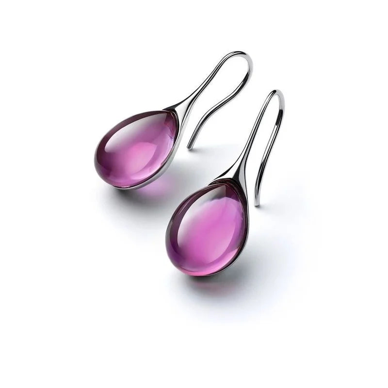 Handmade Transparent Natural Stone Water Drop Dangle Alloy Earrings