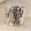 Vintage Inspired Silver-Plated Copper Ring - Hand Carved Couples Woman Man Holding Hands