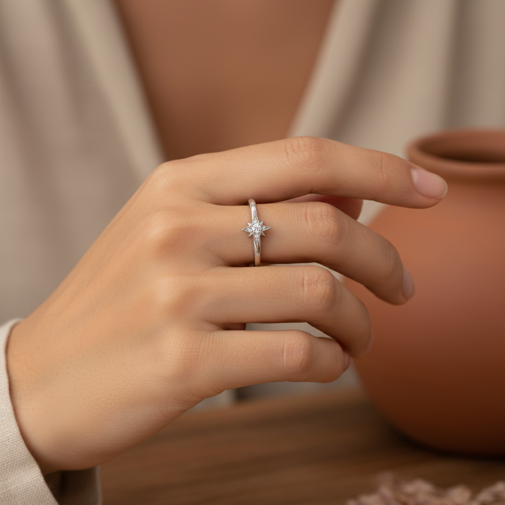 Zircon Star Band Ring in 925 Sterling Silver Gold Rhodium Plating
