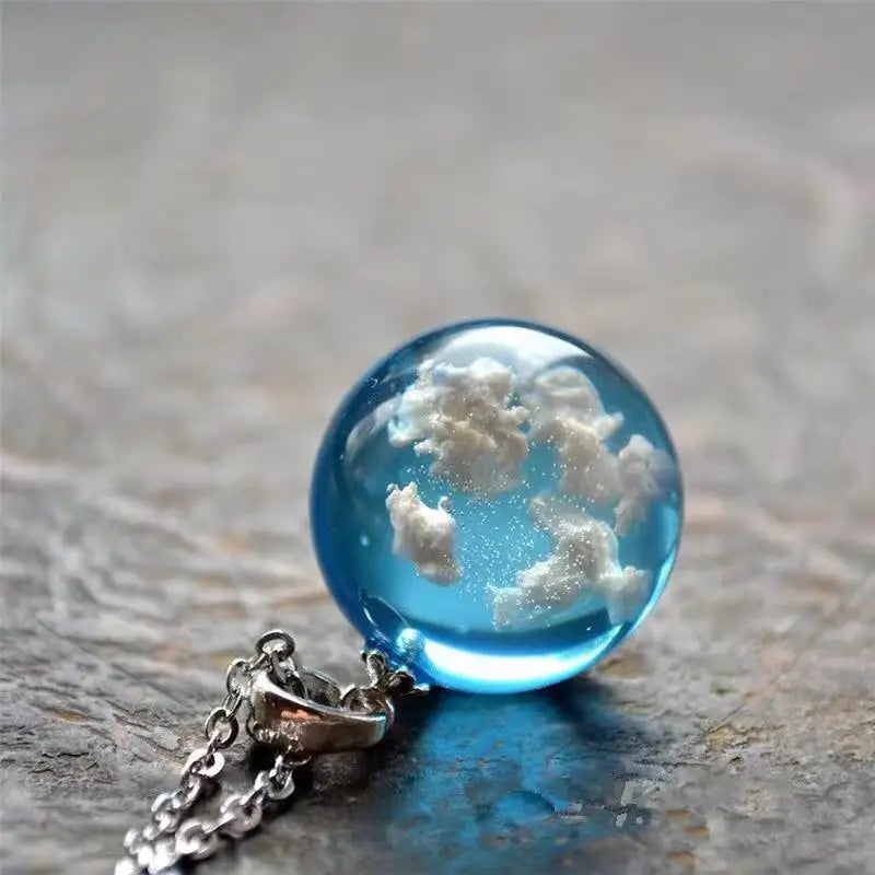 Transparent Resin Ball with Clouds Pendant Necklace in Zinc Alloy - More Styles: Half Moon, Bird