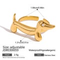 18K Gold-Plated or Platinum Plated Stainless-Steel Rhinestone Sausage Dog or Cat Ring, Adjustable