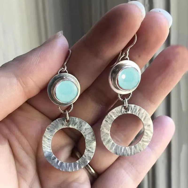 Collection of Bohemian Ethnic Oval Resin Stone Drop Zinc Alloy Earrings
