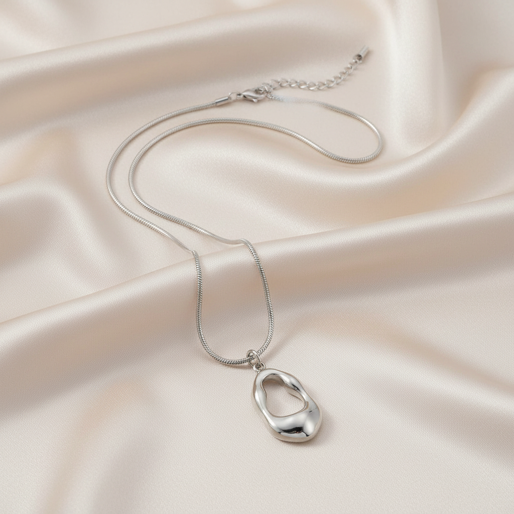 Stainless Steel Snake Chain Necklace with Oval Pendant
