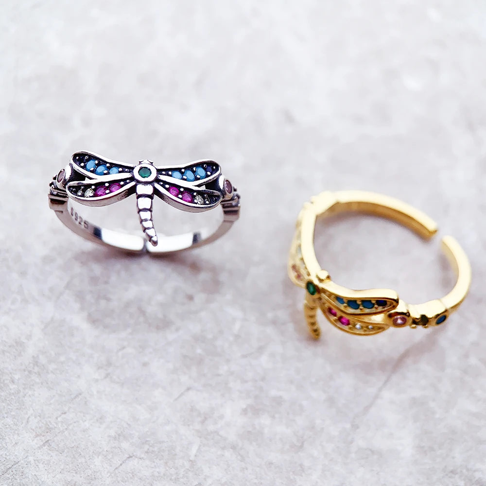 Colorful Dragonfly Ring in 925 Sterling Silver with Zircon Stones