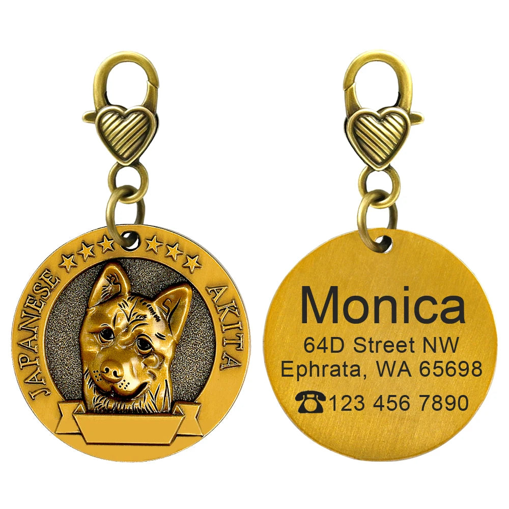Personalized Dog ID Tag Customizable Copper Coated Various Dog Breeds