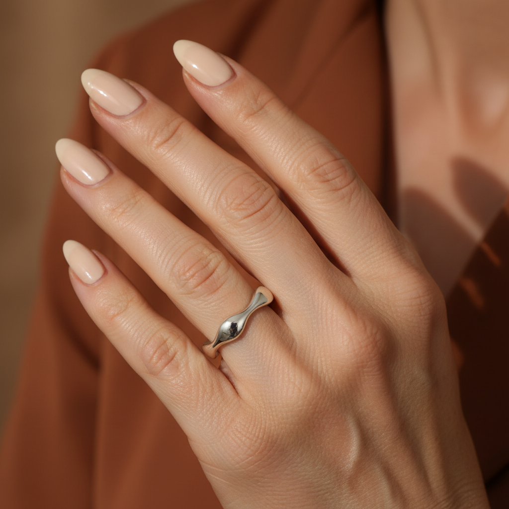 Liquid Droplet Minimalist Ring in Solid Sterling Silver