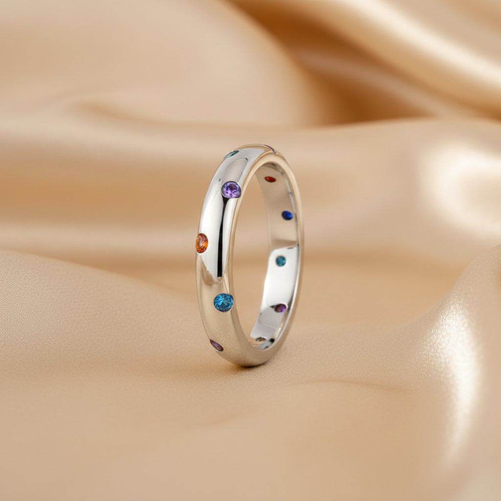 Colorful Bubble Band Ring in 925 Sterling Silver with Zircon Stones