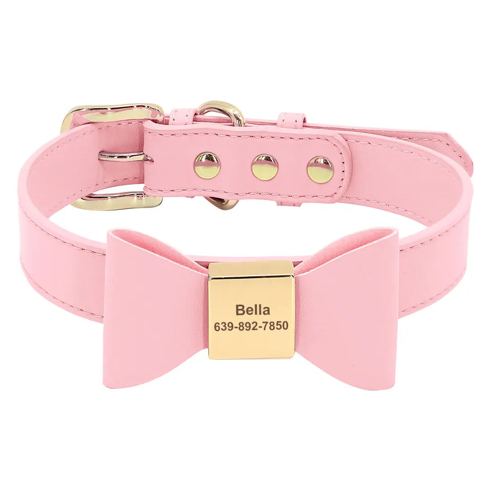 Personalized Dog Name Bow Tie Collar in Soft PU Leather - Very Stylish!