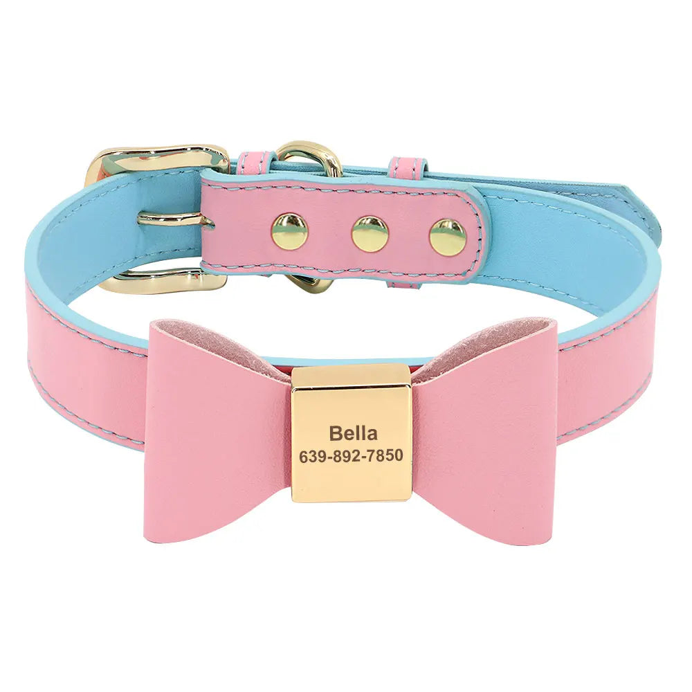 Personalized Dog Name Bow Tie Collar in Soft PU Leather - Very Stylish!