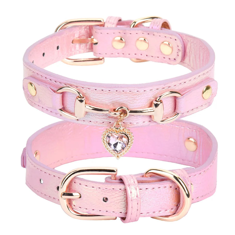 Adjustable PU Leather Pet Collar with Sparkling Rhinestones - Very Soft & Comfy