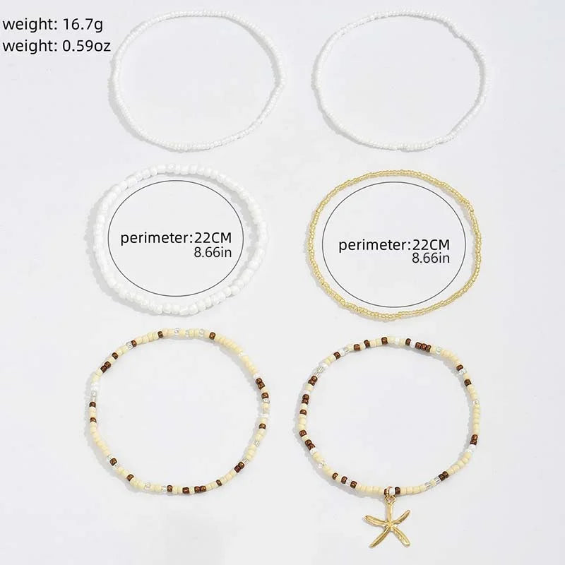Bohemia Multilayer Rice Bead Starfish Summer Anklet Set - Choose Yours