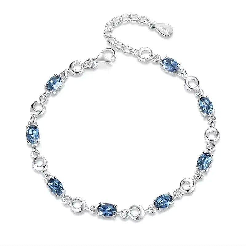 Artificial Blue Stone Clear CZ Bracelet in 925 Sterling Silver - More Colors