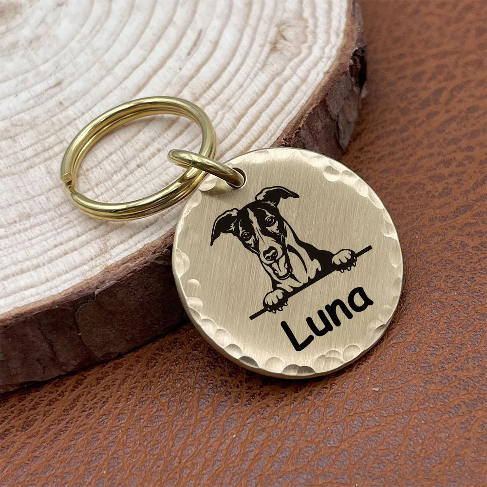 Hand Hammered Brass Pet ID Name Tag