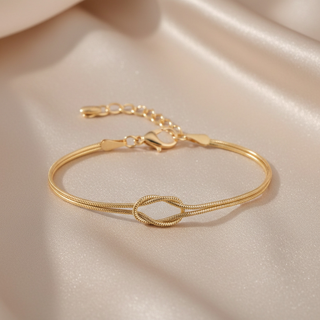 Unisex Stainless Steel Snake Chain Knot Bracelet - Handmade, Minimalist