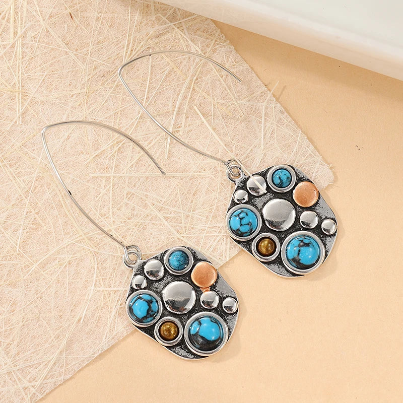 Gold Plated Bohemian Drop Dangle Earrings - Semi Precious Stones, Copper Alloy Setting, Multicolor
