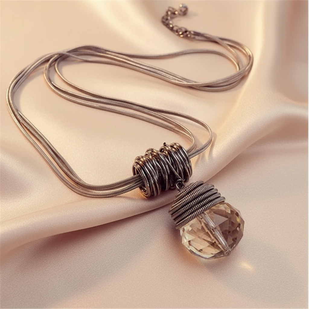 Large Selection of Bold Long Alloy Necklaces with Large Crystal Pendants