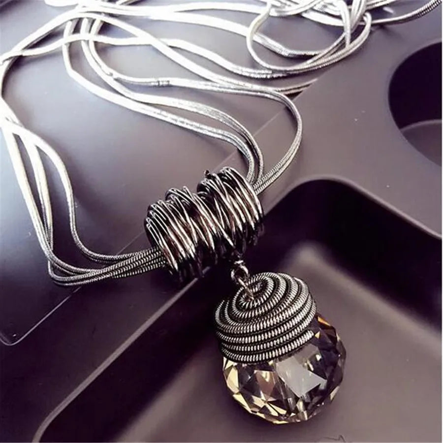 Selection of Bold Long Alloy Necklaces with Large Crystal Pendants
