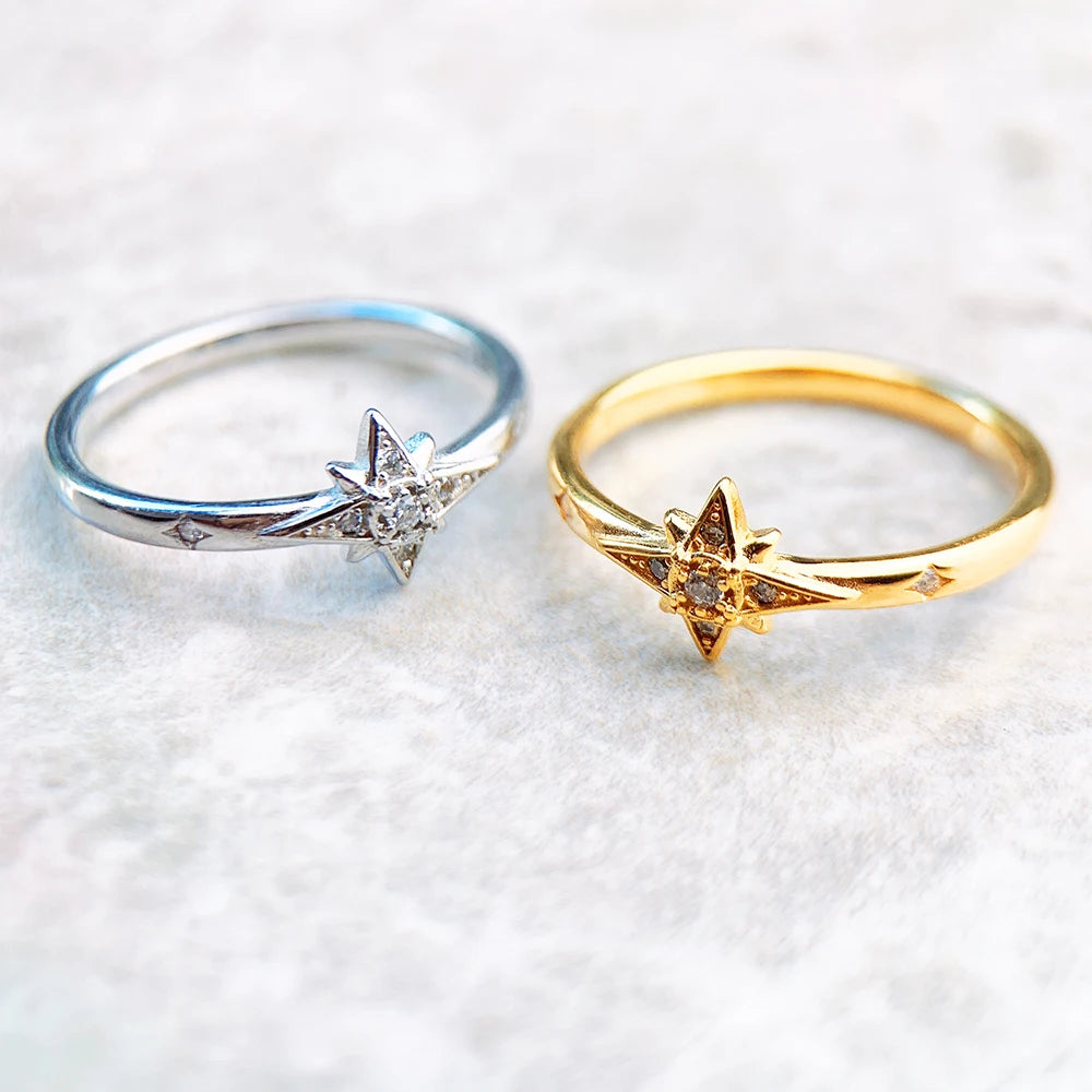 Zircon Star Band Ring in 925 Sterling Silver Gold Rhodium Plating