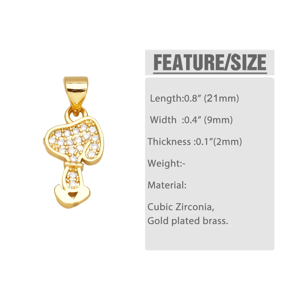 Mini Dog Theme Paw Pendant Gold Plated Brass with Cubic Zirconia Stones - Adorable, Precious