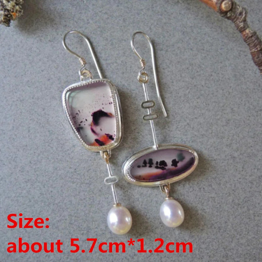 Unique Collection of Zinc Alloy Resin Dangle Earrings - Geometric Asymmetric Boho Trendy
