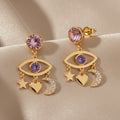 Cosmic Talismans Eye Star Moon Heart Drop Earrings in Sterling Silver with Zircons