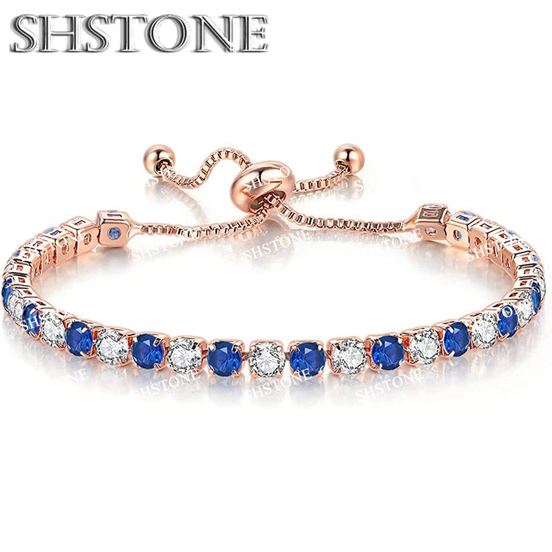 Selection of 925 Sterling Silver Chain Bracelets with Multi-colored Zircons