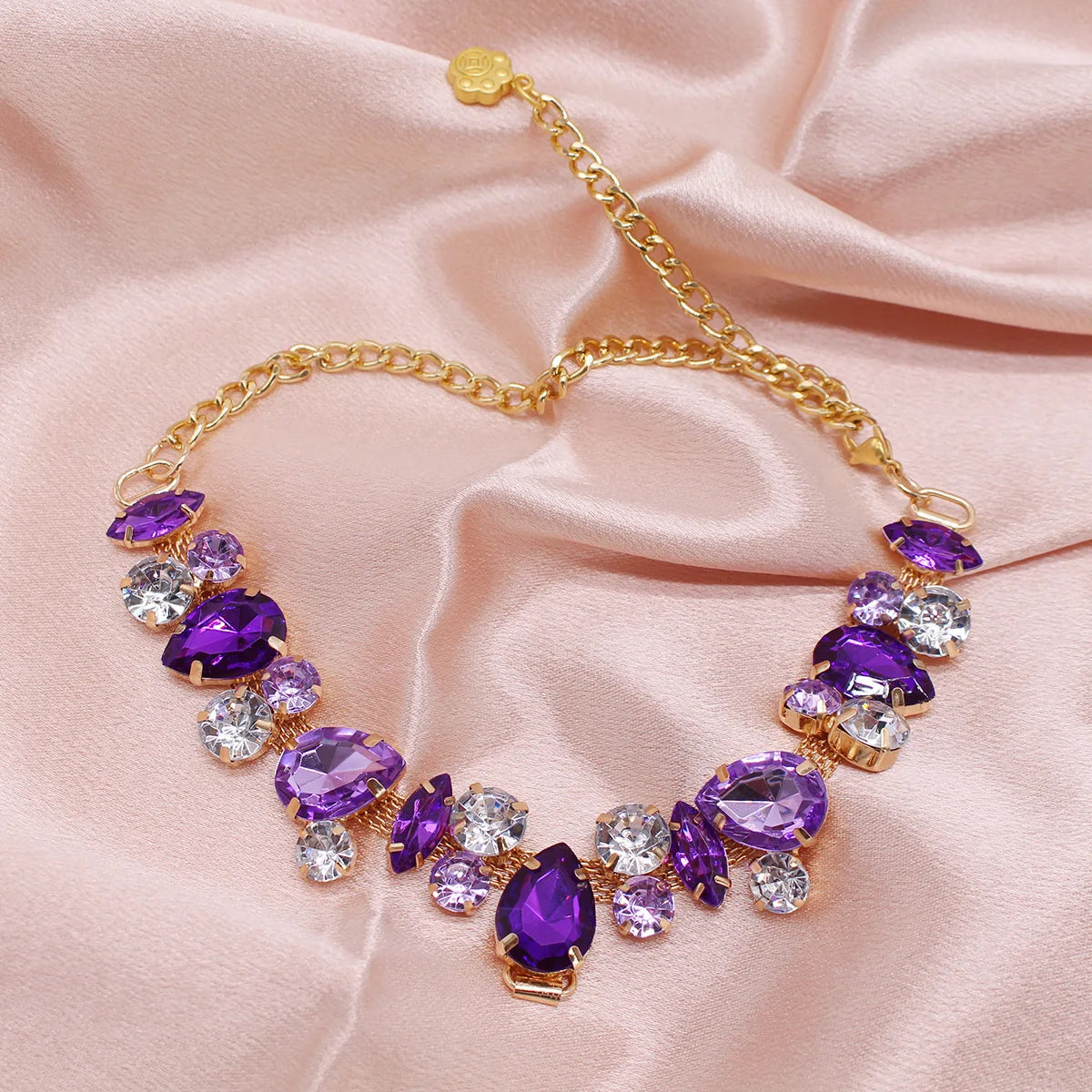 18K Gold-Plated Stainless-Steel Chain Necklace with Cubic Zirconia Diamonds for Small Dogs & Cats