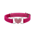 Velvet Cat & Dog Collar with Rhinestones Heart & Bell - Adjustable, 1 cm Wide, Adorable